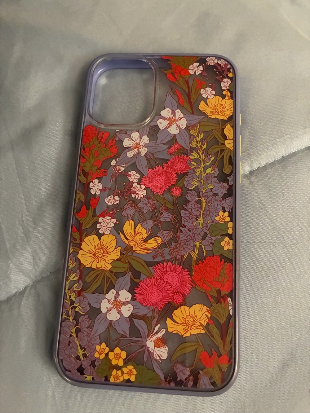 Floral Clear iPhone 16 Plus Case with Purple Bumper - Multicolor Floral Design